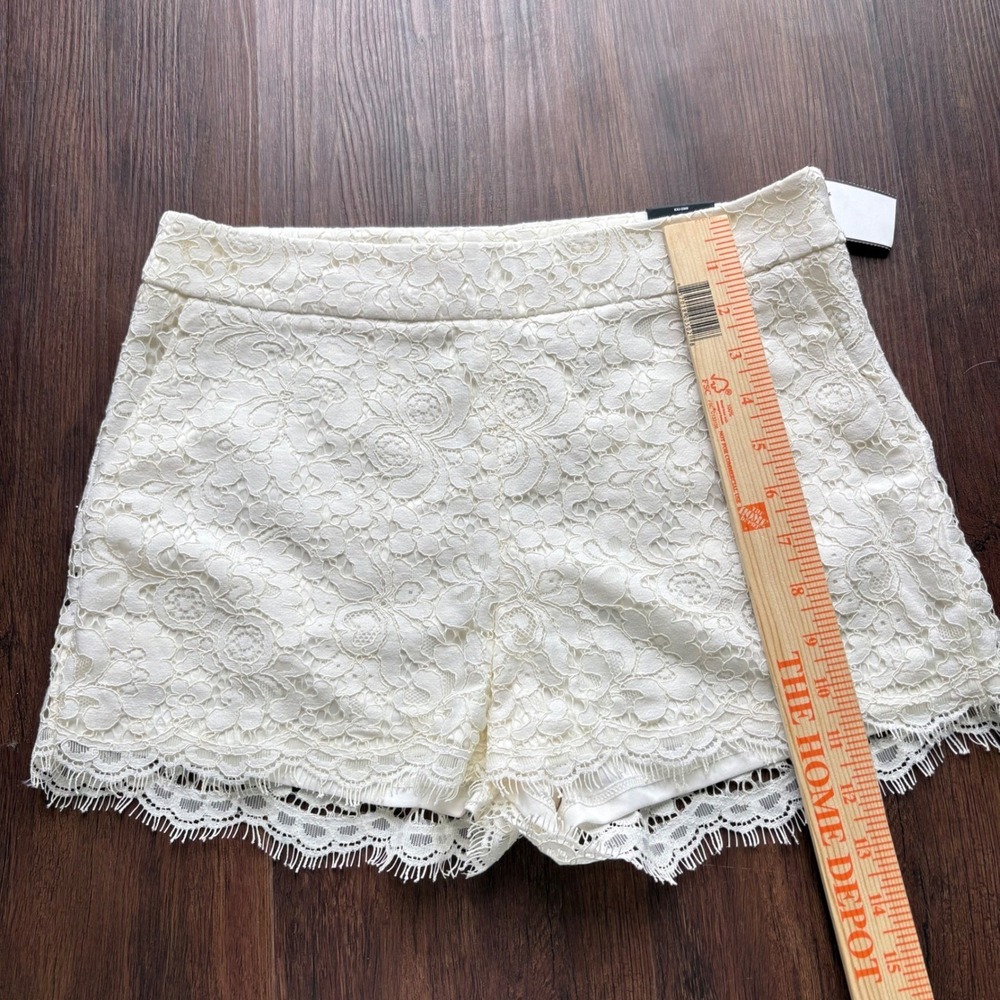 Coquette Cottagecore Cream Floral Guipure Lace Overlay Shorts Eyelash Fringe 4